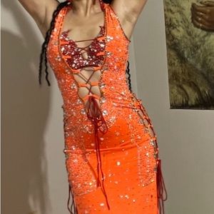 Egyptian Orange Red Belly Dance Dress